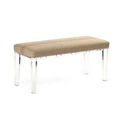 Emma Bench with red and white striped fabric upholstery by Zentique, featuring a stylish wooden frame and comfortable seating.