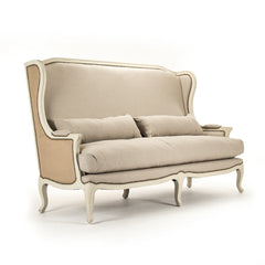 Elegant Zentique Leon bench with pine wood frame and linen and burlap upholstery, showcasing a stylish, handcrafted design.