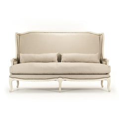 Leon Bench by Zentique featuring pine wood frame with linen and burlap upholstery, showcasing a stylish and sturdy seating option.