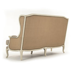 Zentique Leon bench with pine wood frame and linen and burlap upholstery, showcasing a stylish and sturdy seating option.