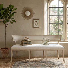 Lorand bench by Zentique featuring a wooden frame and upholstered seat, ideal for entryways or living room seating.