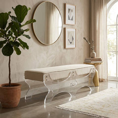 Wooden Melodie Bench by Zentique with a carved design, featuring a sturdy frame and a polished finish.