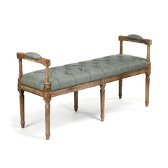 Nicolas tufted indoor oak wood bench by Zentique featuring elegant upholstery, perfect for modern and luxurious interior spaces.