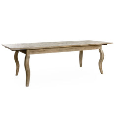 Zentique Rhone dining table with butterfly leaf extension, featuring a smooth wooden surface and sturdy bench seating.