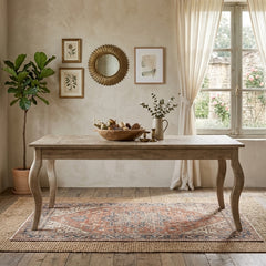 Zentique Rhone dining table with butterfly leaf, showcasing elegant wood finish and sturdy bench design for versatile dining space.