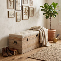 Indoor luxury oak wood Storage Bench by Zentique, featuring elegant design and modern style for sophisticated spaces.
