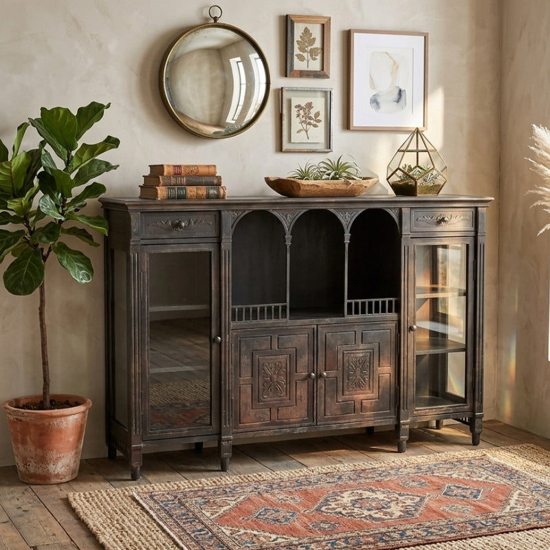Esme metal buffet cabinet by Zentique featuring a sleek design with metal construction and modern-style storage compartments.