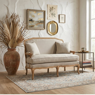 Zentique Bastille Settee loveseat with plush upholstery and elegant wooden legs, perfect for stylish living room seating.