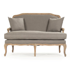 Zentique Bastille Settee with oak wood frame and upholstered cushions, stylish loveseat for living room decor.
