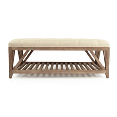 Mathis tufted ottoman by Zentique featuring a plush, upholstered surface and wooden legs, perfect as a footstool or accent piece.