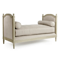 Antoinette grey oak outdoor daybed by Zentique with a sturdy frame and plush cushions, perfect for relaxing outdoors.