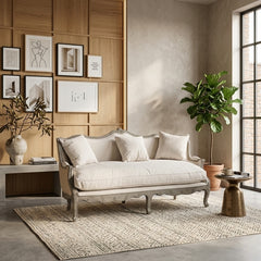 Aloe sofa in jute fabric by Zentique featuring a stylish, modern design with plush cushions and wooden legs for comfortable seating.