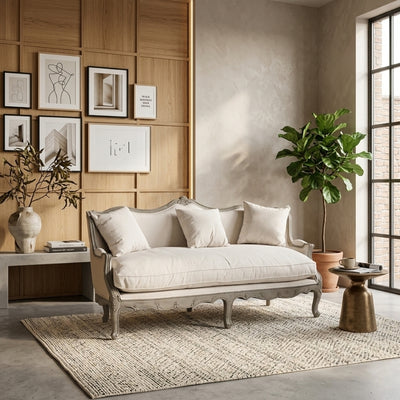 Aloe sofa in jute fabric by Zentique featuring a stylish, modern design with plush cushions and wooden legs for comfortable seating.