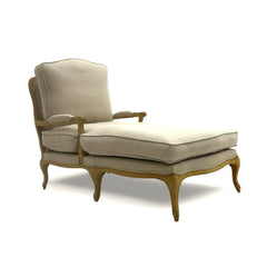 Bastille Chaise Lounge by Zentique in natural oak wood with a sleek, modern design and plush upholstered seat.