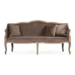 Zentique Benton Sofa Oak with velvet upholstery, featuring a modern design and plush seating in a stylish living room setting.