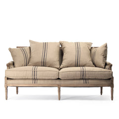Blue striped Louis sofa by Zentique featuring elegant upholstery and classic design for stylish living room decor.