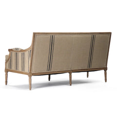 Blue striped Louis sofa by Zentique with elegant wooden legs and classic French-inspired design.
