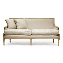 Louis Sofa by Zentique in natural oak finish, showcasing a stylish wooden frame and plush upholstered seating.