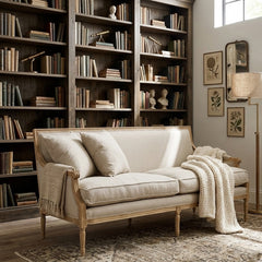 Louis Sofa in natural oak by Zentique, showcasing elegant wooden frame and plush upholstered cushions for stylish comfort.