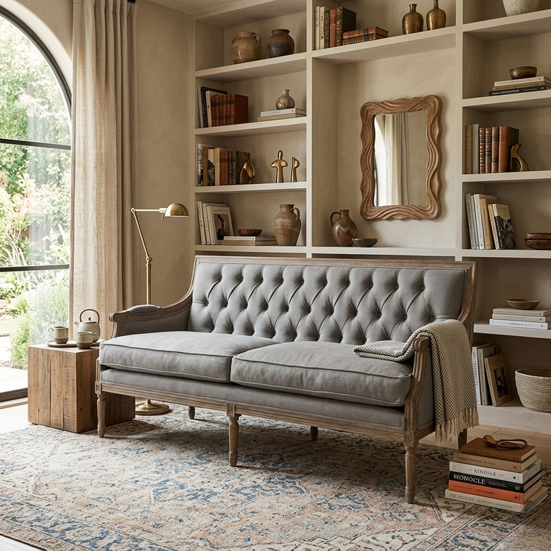 Louis tufted sofa by Zentique with plush upholstery and elegant tufted detailing, showcasing a classic and sophisticated design.
