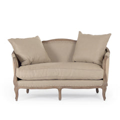 Maison Settee by Zentique, hemp linen sofa with plush cushions and wooden legs, stylish and comfortable seating for living room.