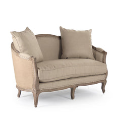 Maison Settee by Zentique, a stylish hemp linen sofa with plush cushions and elegant wooden legs, perfect for modern living rooms.
