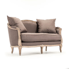 Maison Settee by Zentique featuring a limed grey oak frame and plush upholstered seating, showcasing elegant craftsmanship.