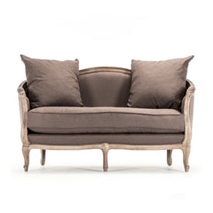 Maison Settee sofa by Zentique with limed grey oak frame and plush upholstery, showcasing elegant and modern furniture design
