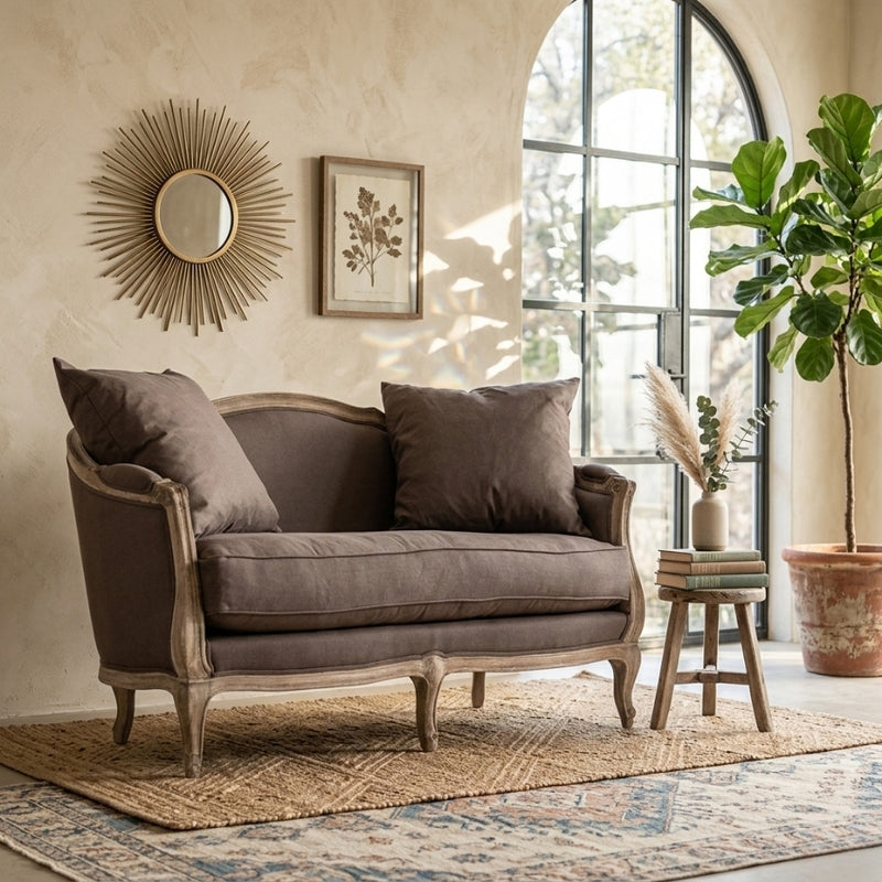 Maison Settee in Limed Grey Oak by Zentique, a stylish sofa with a sleek design and comfortable seating, showcasing grey oak finish.
