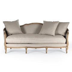 Maison Sofa in natural linen by Zentique featuring a cozy, elegant design with plush cushions and wooden legs for stylish comfort