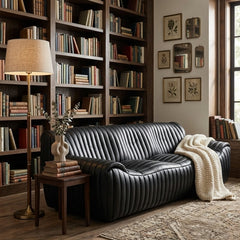 Zentique Skipper sofa with luxurious top grain leather, elegant design, indoor living room furniture, showcasing plush cushioning and stylish form.