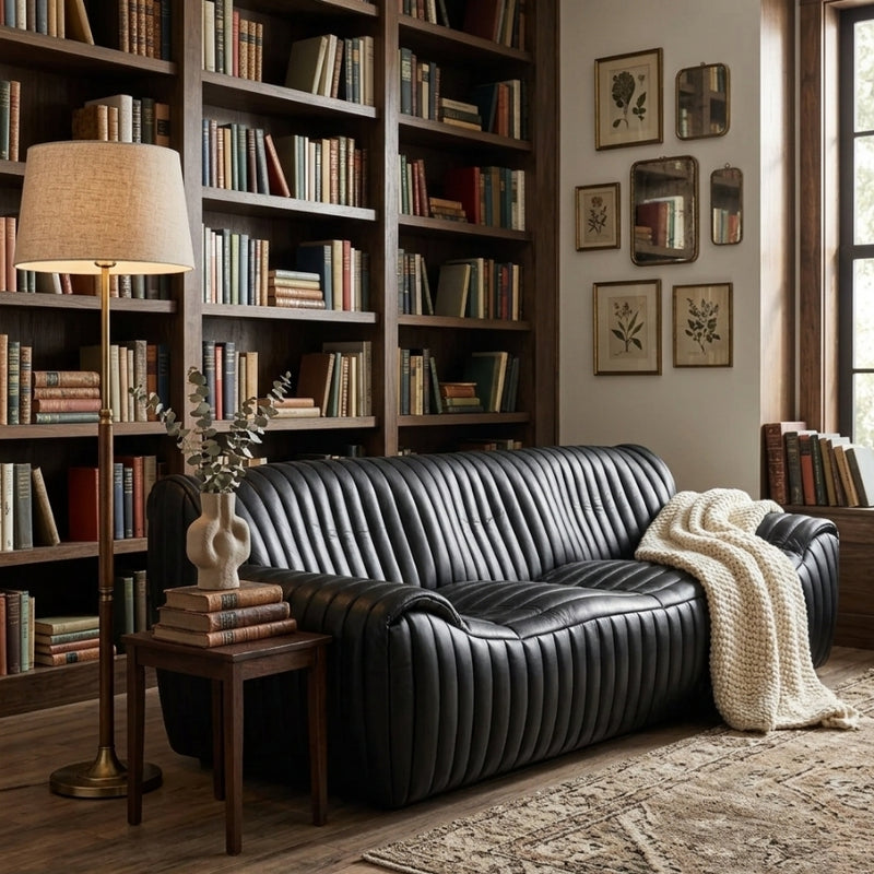 Zentique Skipper sofa with luxurious top grain leather, elegant design, indoor living room furniture, showcasing plush cushioning and stylish form.