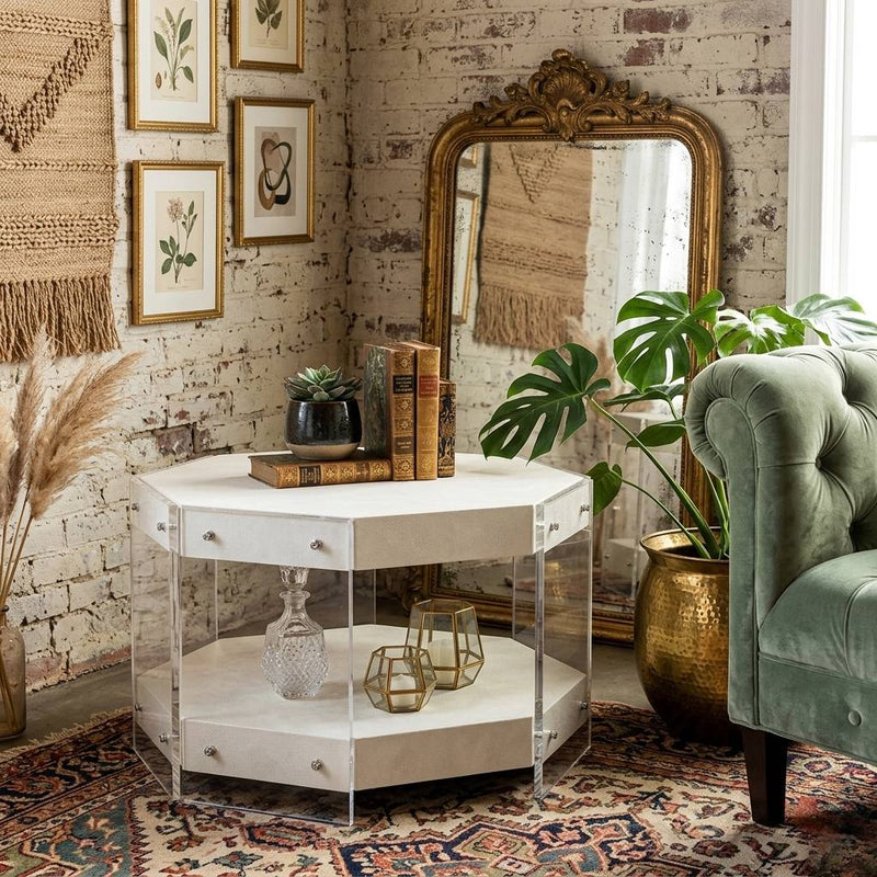Acel acrylic coffee table by Zentique featuring a clear, modern design with sleek acrylic surfaces and minimalist style.