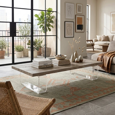 A clear image of a modern acrylic coffee table by Zentique, showcasing its sleek design and transparent surface.