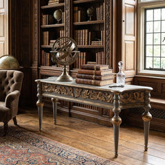 Zentique Adrian console table with a sleek wooden top and elegant metal legs, perfect for entryways or living rooms.