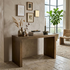 Elegant Aristide console table by Zentique featuring a classic wooden design with a smooth surface and intricate detailing.