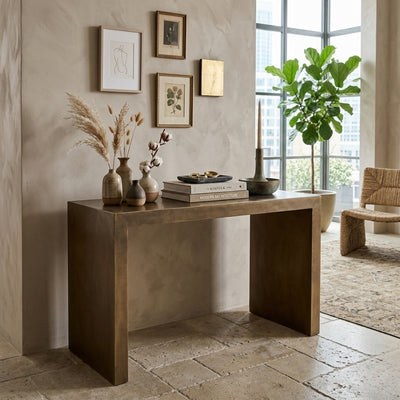Elegant Aristide console table by Zentique featuring a classic wooden design with a smooth surface and intricate detailing.