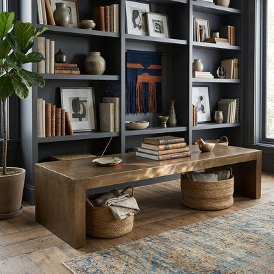 Aristide low coffee table by Zentique featuring a sleek wooden tabletop and sturdy base, ideal for modern living room decor.