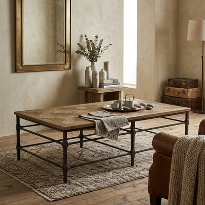 Aveline coffee table by Zentique featuring a rustic wooden top and elegant metal legs, ideal for modern living room decor.