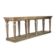 Zentique Colin console table with elegant wooden top and slim black metal legs, ideal for entryways or living rooms.