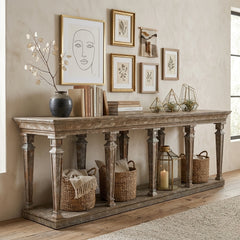 Zentique Colin console table with elegant wooden top and slim metal legs, ideal for hallway or living room decor.