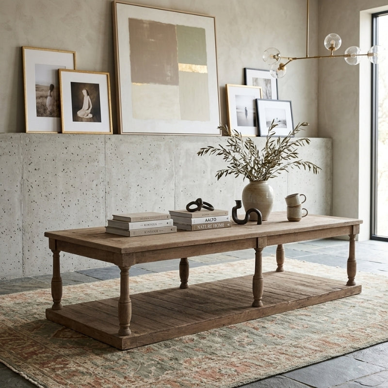 Florent coffee table by Zentique with a rustic wooden finish and sturdy metal legs, perfect for living room decor.
