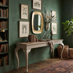 Zentique Jermone console table with a sleek wooden surface and elegant metal legs, ideal for entryways or living rooms.