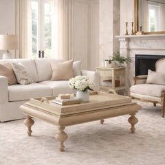 Zentique Lara coffee table with a sleek wooden surface and modern design, perfect for living room decor.