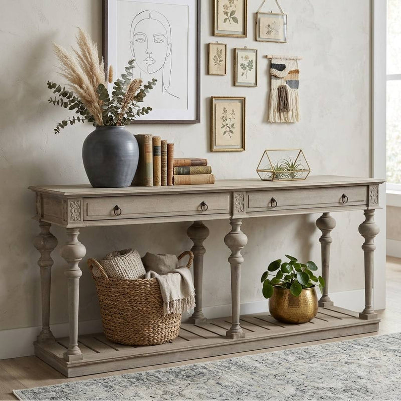 Peyton console table by Zentique featuring a sleek wooden surface and elegant metal legs for a modern, stylish look.