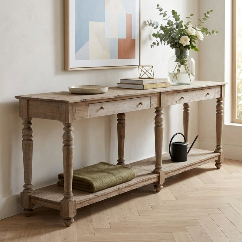 The Hague Console table by Zentique shown with a sleek wooden surface and elegant design, ideal for entryways or living spaces.