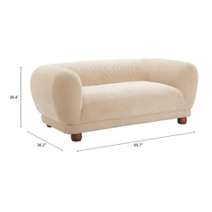 Taupe Boet Loveseat by Zuo Modern showing a stylish, compact sofa with plush cushions and modern design.
