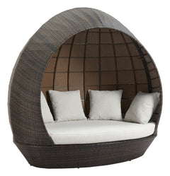 Zuo Modern Marisol outdoor daybed in brown and beige with plush cushions, perfect for garden lounge or patio relaxation.