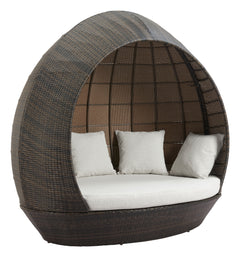 Zuo Modern Marisol Beach outdoor daybed in brown and beige with plush cushions, perfect for garden lounging and outdoor relaxation.