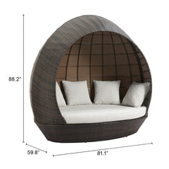Zuo Modern Marisol Beach outdoor daybed in brown and beige with plush cushions, perfect for garden lounge or patio relaxation.